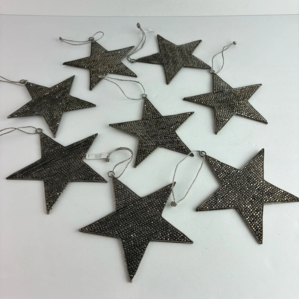 Crate & Barrel NWT Set of Beaded Metal Stars - Christmas Holiday - Perfect!